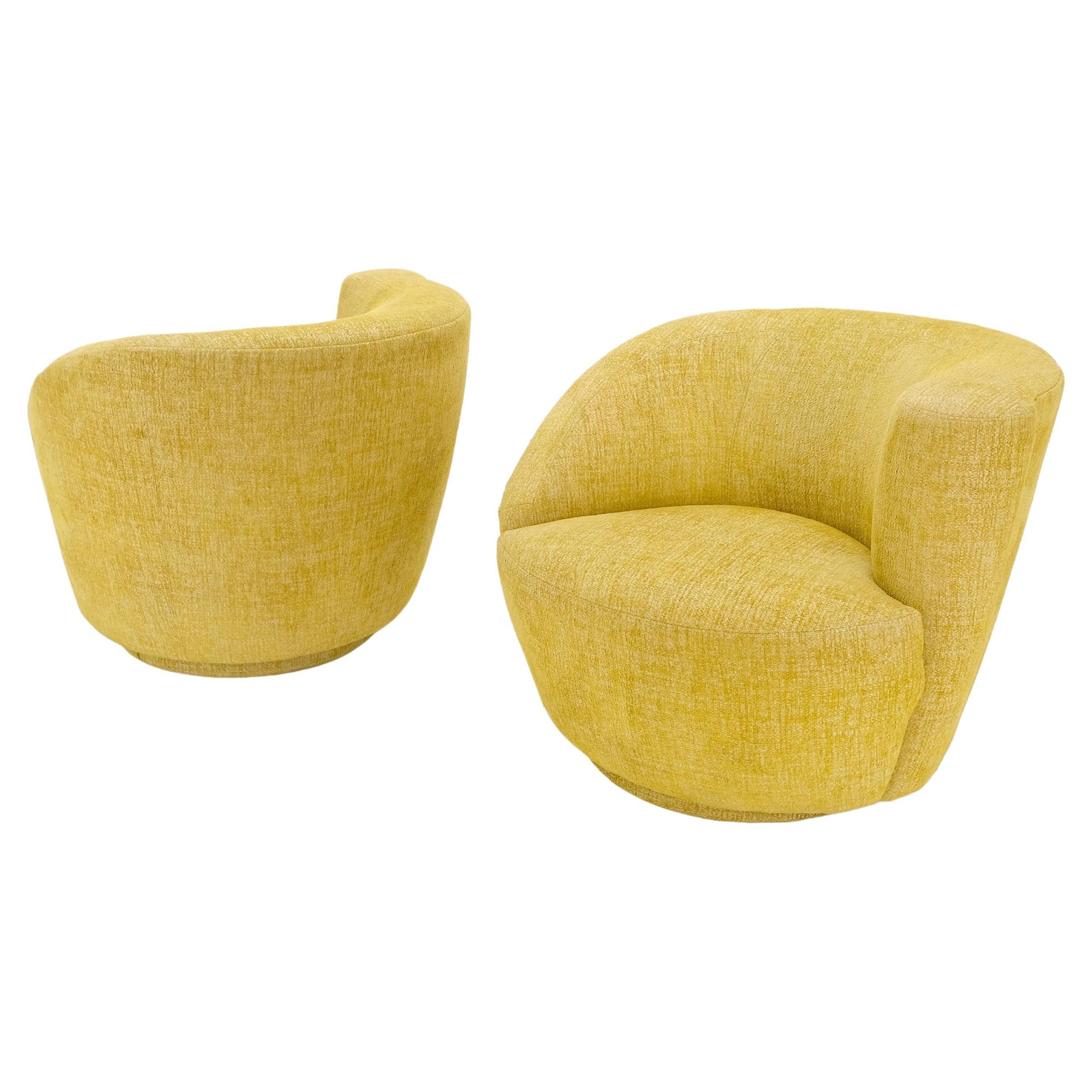 EstablishedLines Pair of Vladimir Kagan for Directional Nautilus Chairs Yellow Gold MINT!