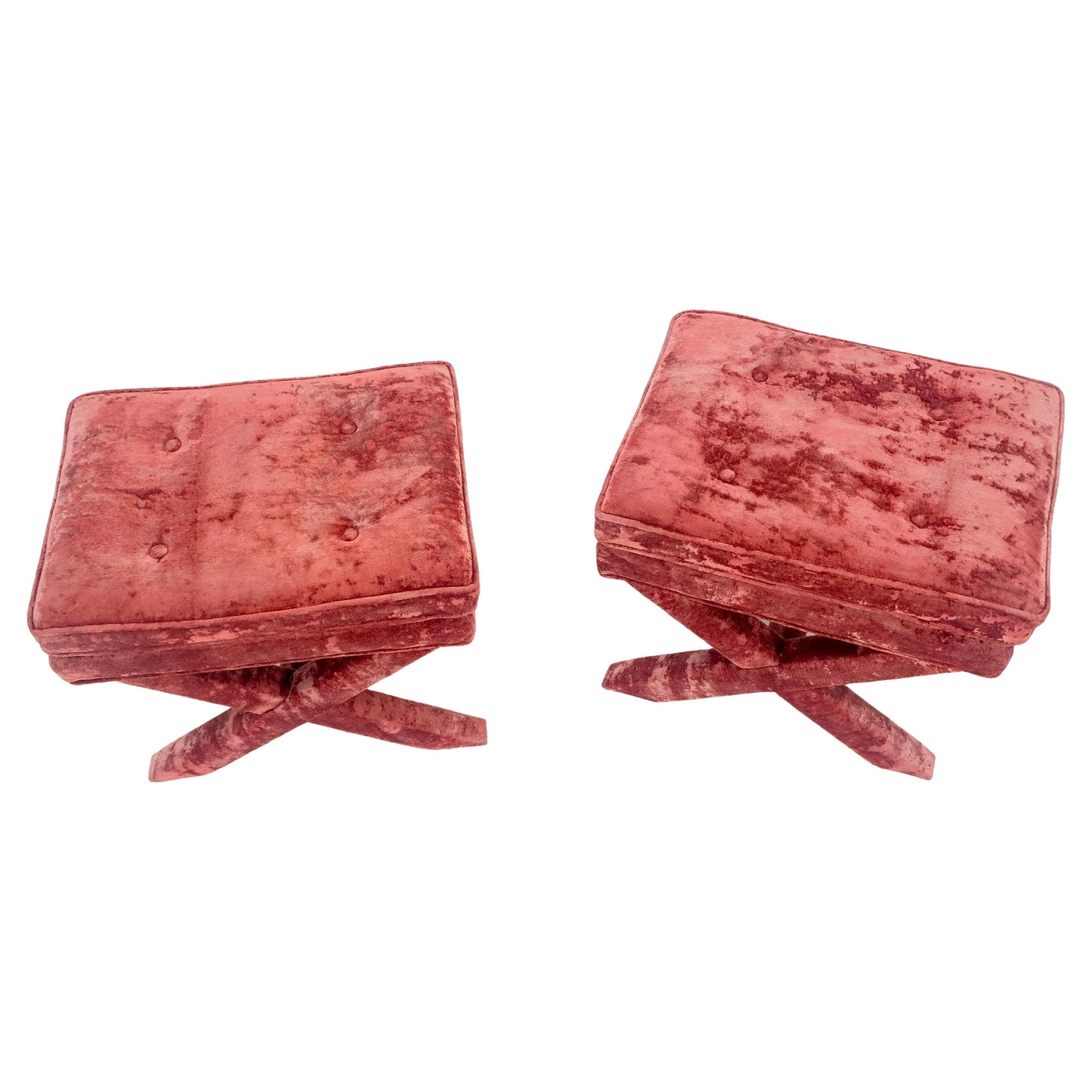 EstablishedLines Pair of Red Brick X Base Billy Baldwin Mid Century Modern Window Benches MINT!