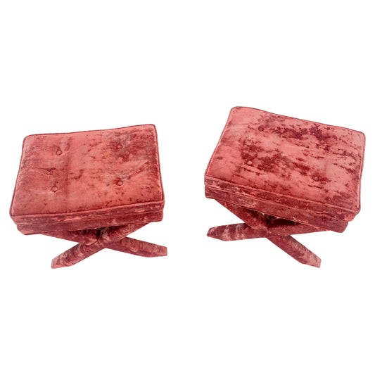 EstablishedLines Pair of Red Brick X Base Billy Baldwin Mid Century Modern Window Benches MINT!