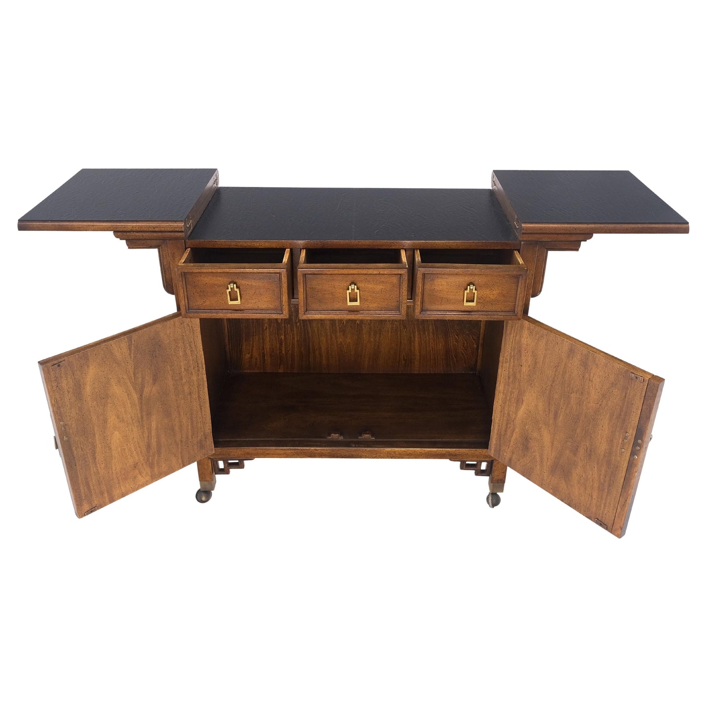 EstablishedLines Flip Top Drop Brass Pulls 3 Drawers Two Door Compartment Server Cabinet on Wheel