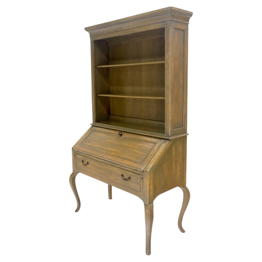 EstablishedLines Henredon Solid Oak Olive Finish Wide Open Bookcase Secretary Desk Country French