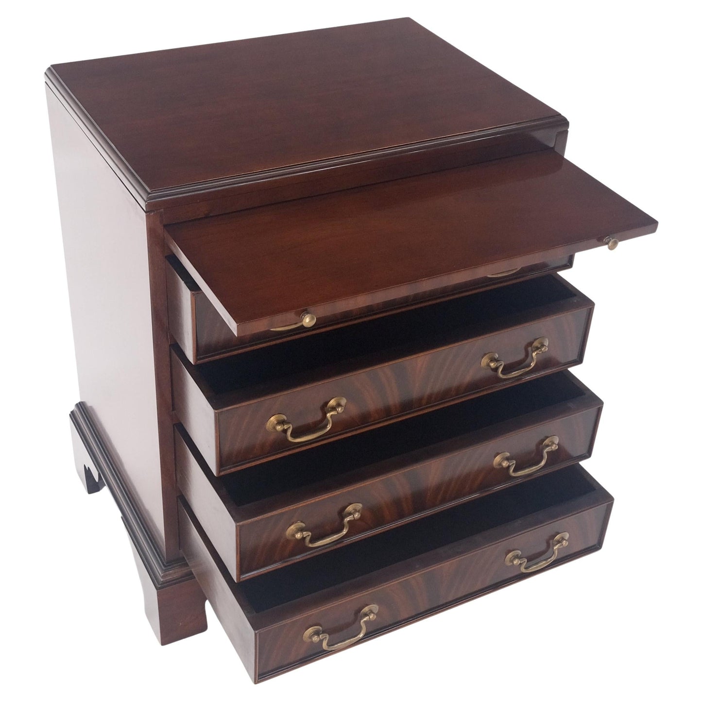 EstablishedLines Pull Out Tray 4 Drawers Flame Mahogany Brass Pull Compact Bachelor Chest Dresser