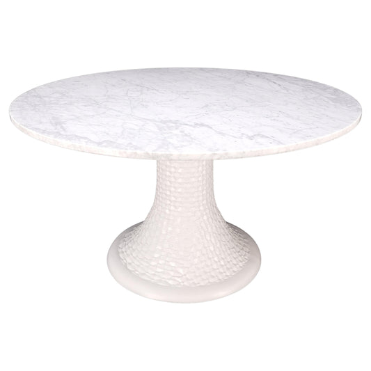 EstablishedLines Round White Marble 1" Thick Top Diamond Pattern Texture Composition Tulip Shape