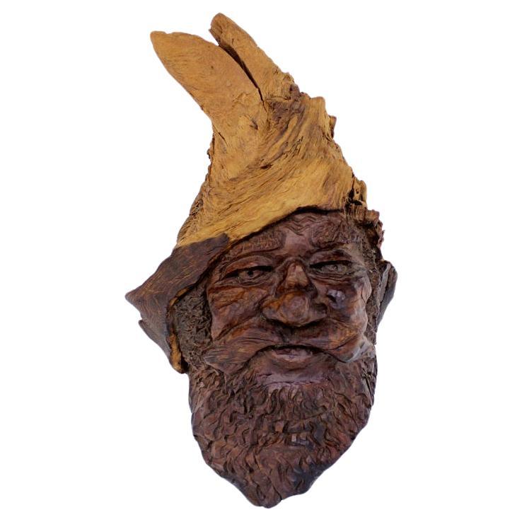 EstablishedLines Very Fine Detailed Burl Wood Carving of an Elf or Gnome Face Wall Sculpture MINT