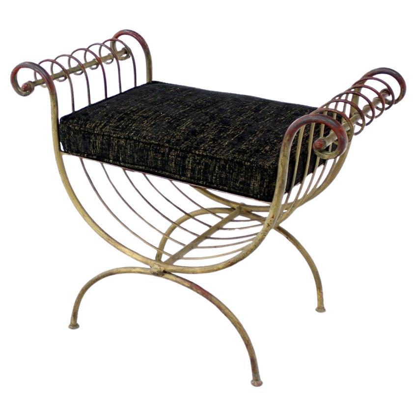 EstablishedLines Mid Century Modern U Shape Gilt Wrought Iron Window Bench NEW Upholstery MINT!