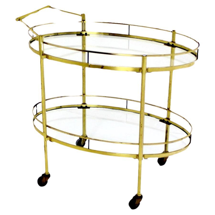 EstablishedLines Mid Century Modern Solid Brass Oval Tea Cart Rolling Bar