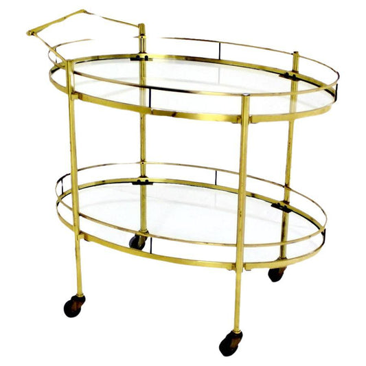 EstablishedLines Mid Century Modern Solid Brass Oval Tea Cart Rolling Bar