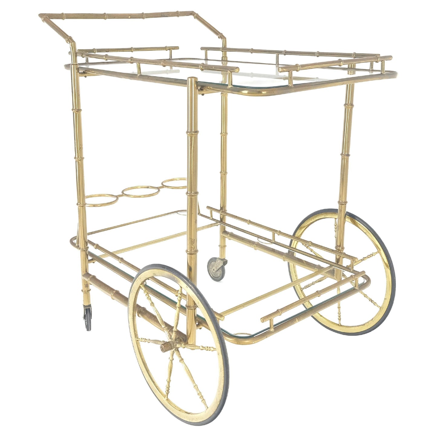 EstablishedLines Italian Mid Century Modern Faux Bamboo Brass Two Tier Serving Cart on Wheels
