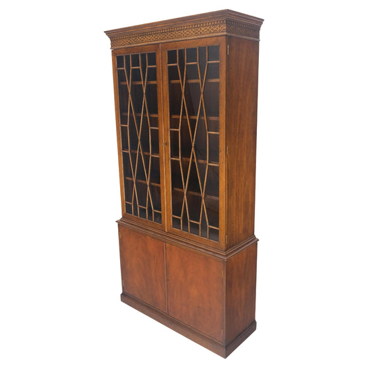 EstablishedLines Mahogany Individual Pain Glass Double Door Bookcase Bottom Credenza Cabinet MINT