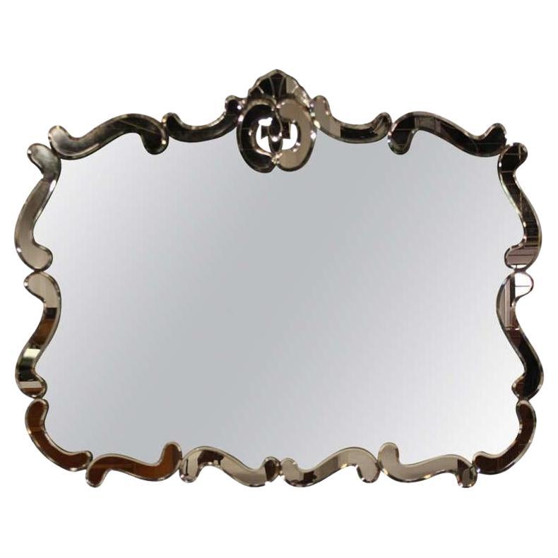 C1940s Venetian Style Beveled Glass Scrolls Decorated Wall Mirror MINT!