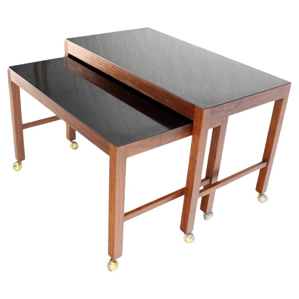 EstablishedLines Pair Set Danish Mid Century Modern Walnut Base Black Laminate Nesting Table MINT