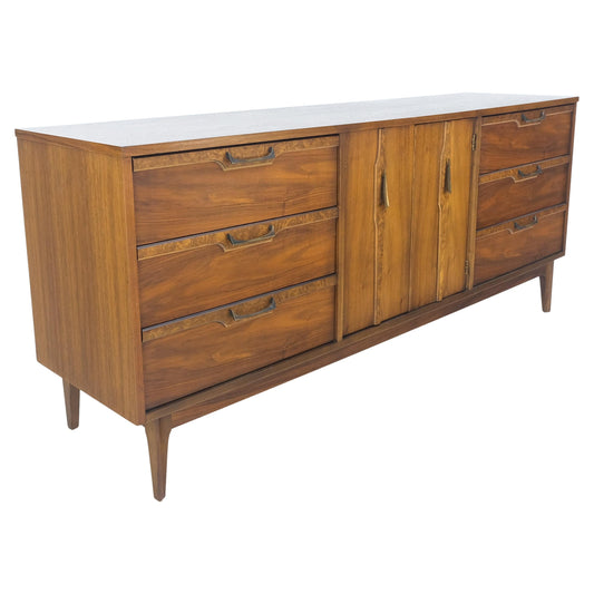EstablishedLines Mid Century 9 Drawers Double Door Compartment Walnut Burl Inlay Dresser MINT!