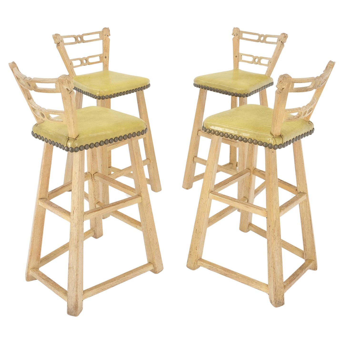 EstablishedLines Set of 4 Arts & Crafts Style Horse Head Carving Motif Bar Stools Chairs