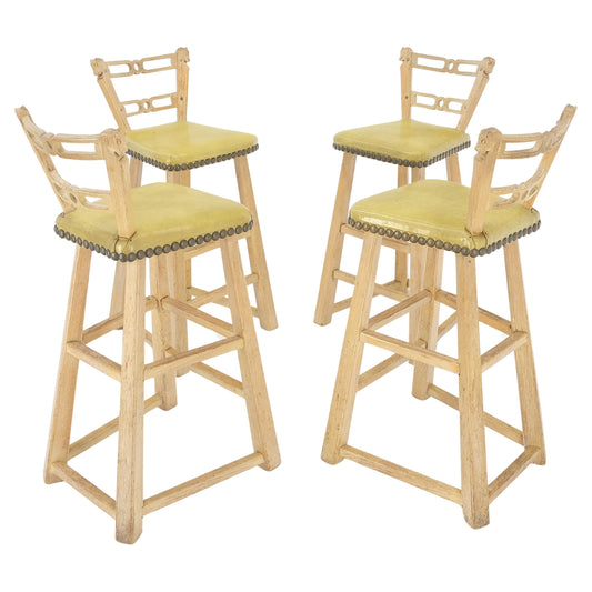 EstablishedLines Set of 4 Arts & Crafts Style Horse Head Carving Motif Bar Stools Chairs