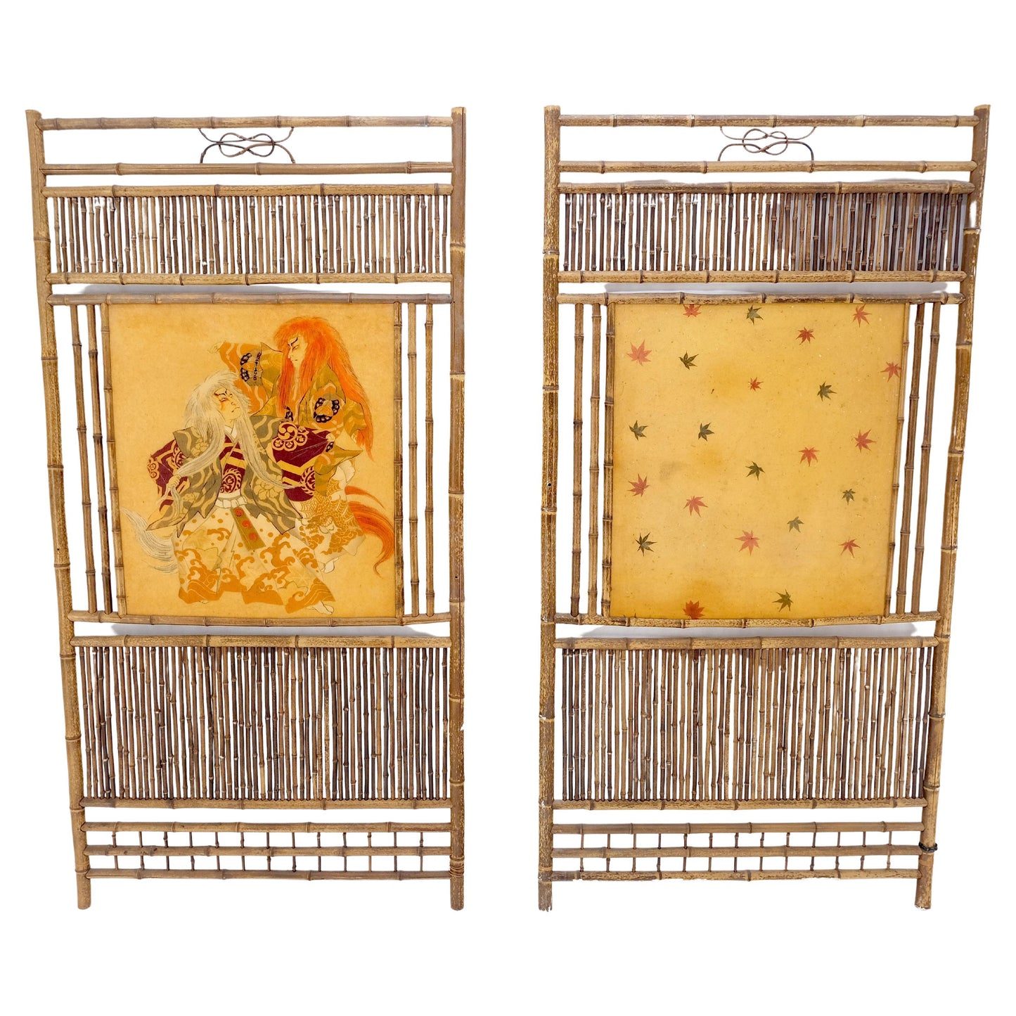 EstablishedLines Pair of Japanese Modern Bamboo Room Dividers Screens Decorative Panels Wall Art