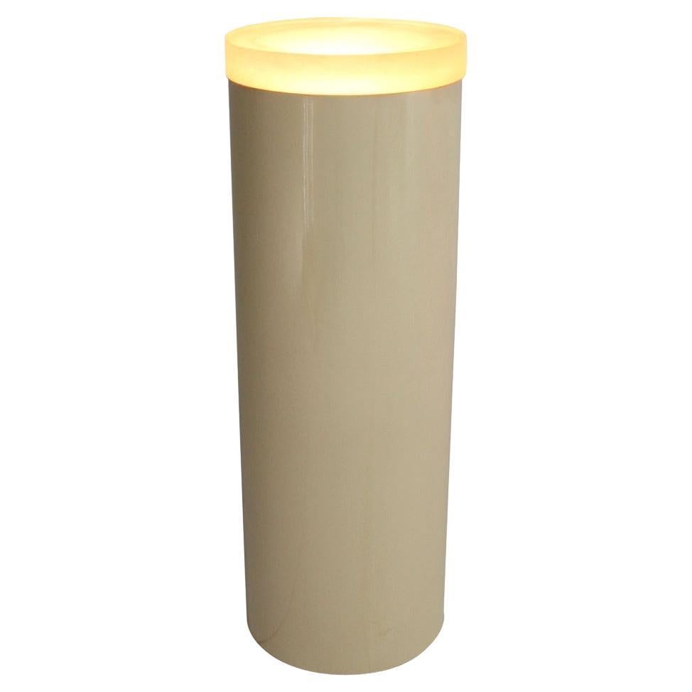 EstablishedLines Light-Up Fiberglass Cylinder Round Pedestal Thick Lucite "Lens" Shade Floor Lamp