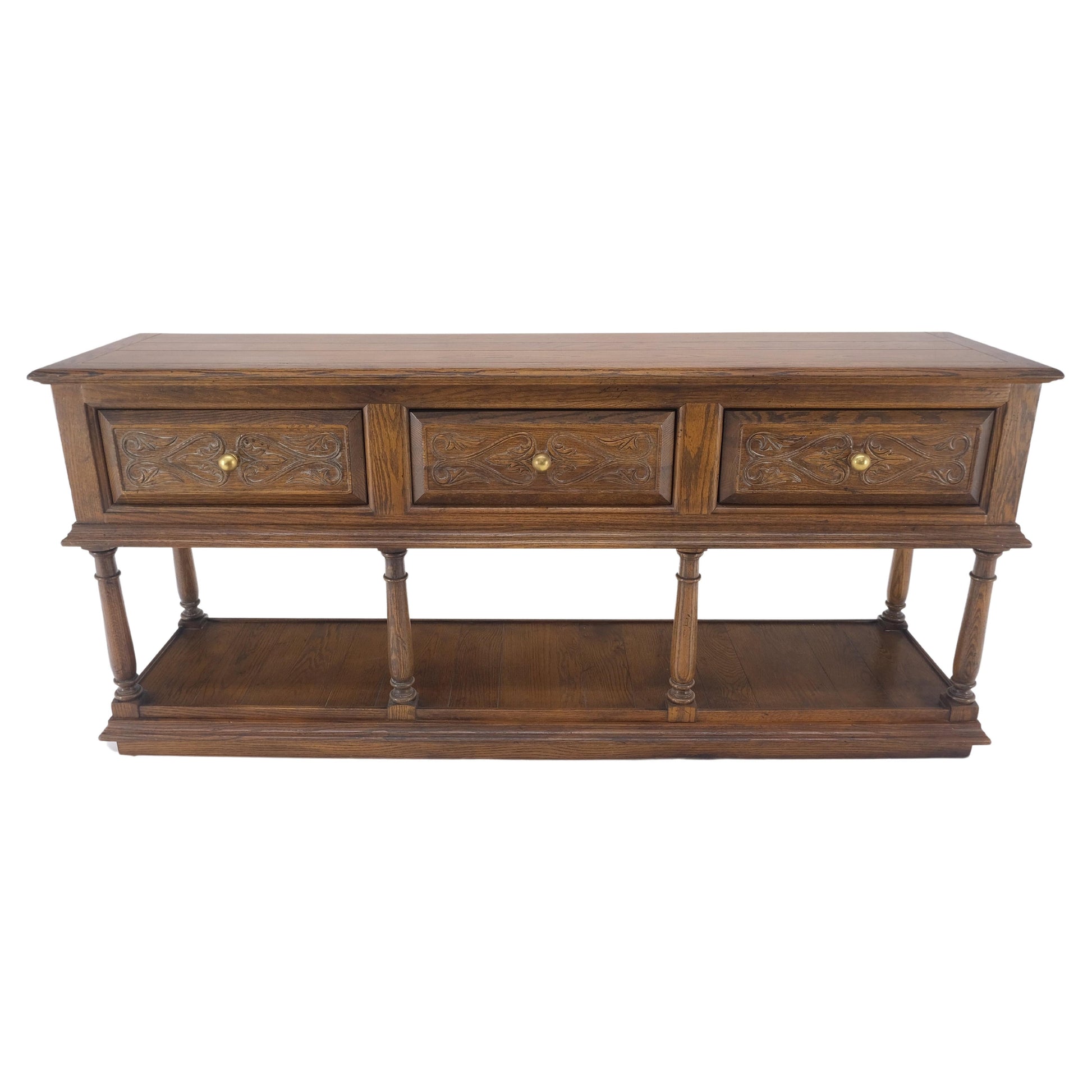 EstablishedLines Spanish Colonial Carved Oak 3 Deep Drawer Sideboard Credenza Buffet Console MINT