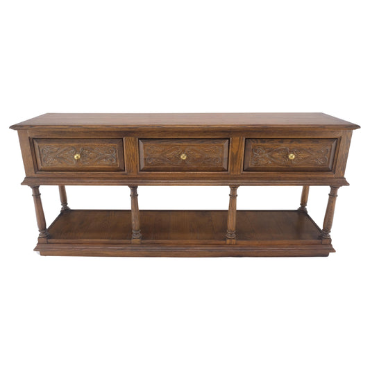 EstablishedLines Spanish Colonial Carved Oak 3 Deep Drawer Sideboard Credenza Buffet Console MINT