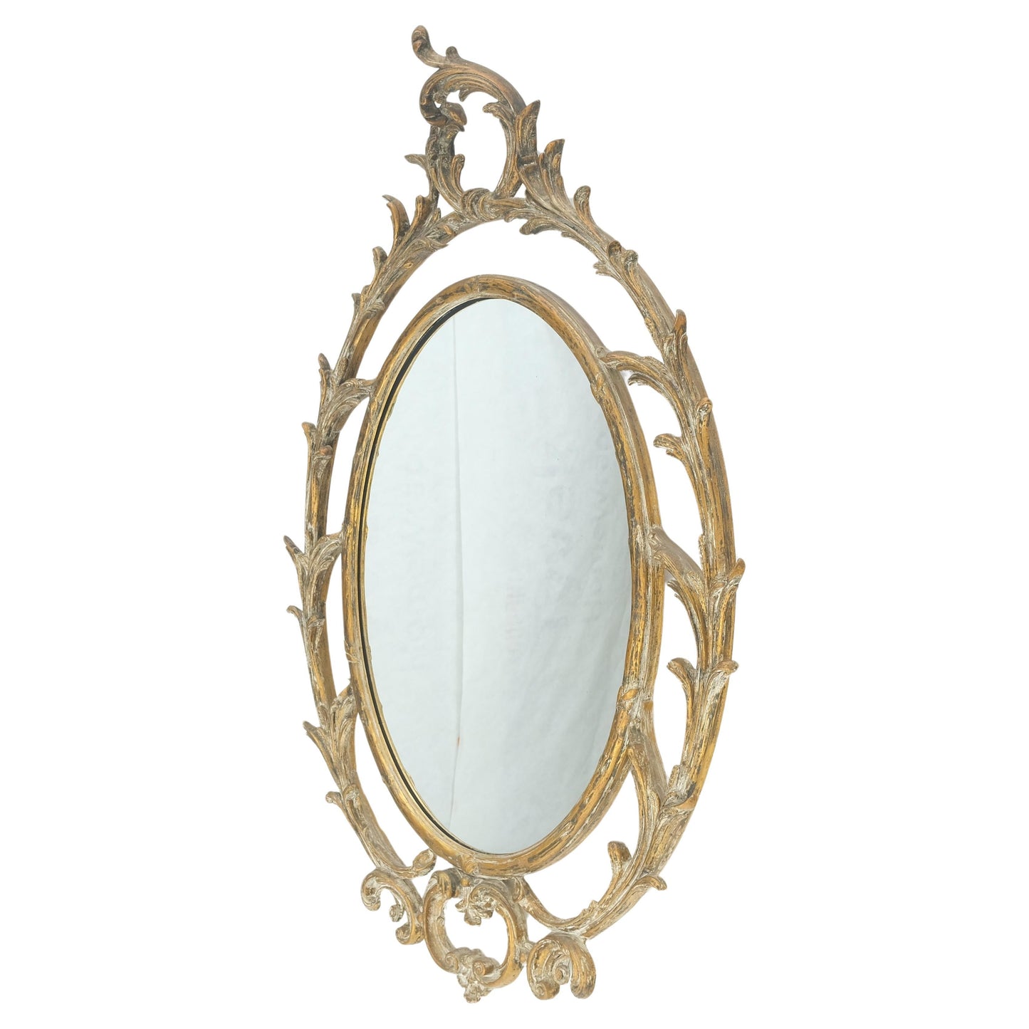 EstablishedLines Gesso Pierced Wood Gold Leaf Frame Oval Round Rococo Wall Mirror c1920s MINT!