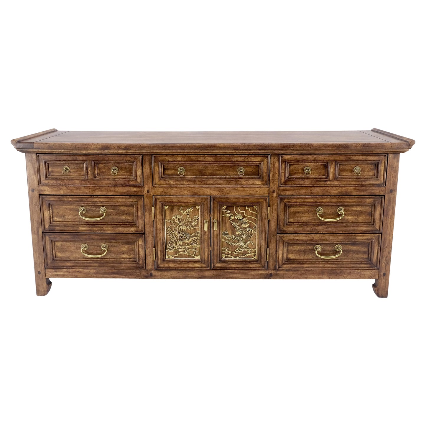 EstablishedLines 9 Drawers Two Decorative Doors Solid Brass Buckle Drop Pull Rolled Edges Dresser