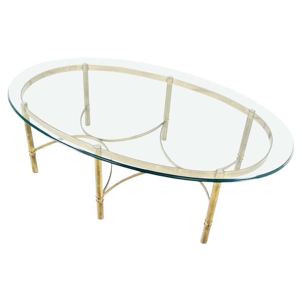 EstablishedLines Brass 6 Legged Base Glass Oval Top Mid-Century Modern Coffee Table MINT!