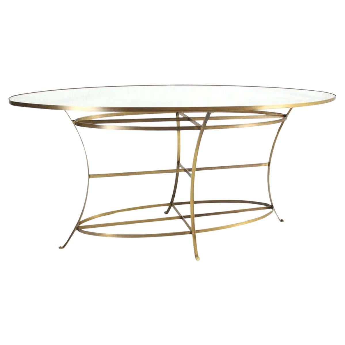 EstablishedLines Large Brass Oval Mirrored Top 39"h Bar Hight Table Display Center Console MINT!