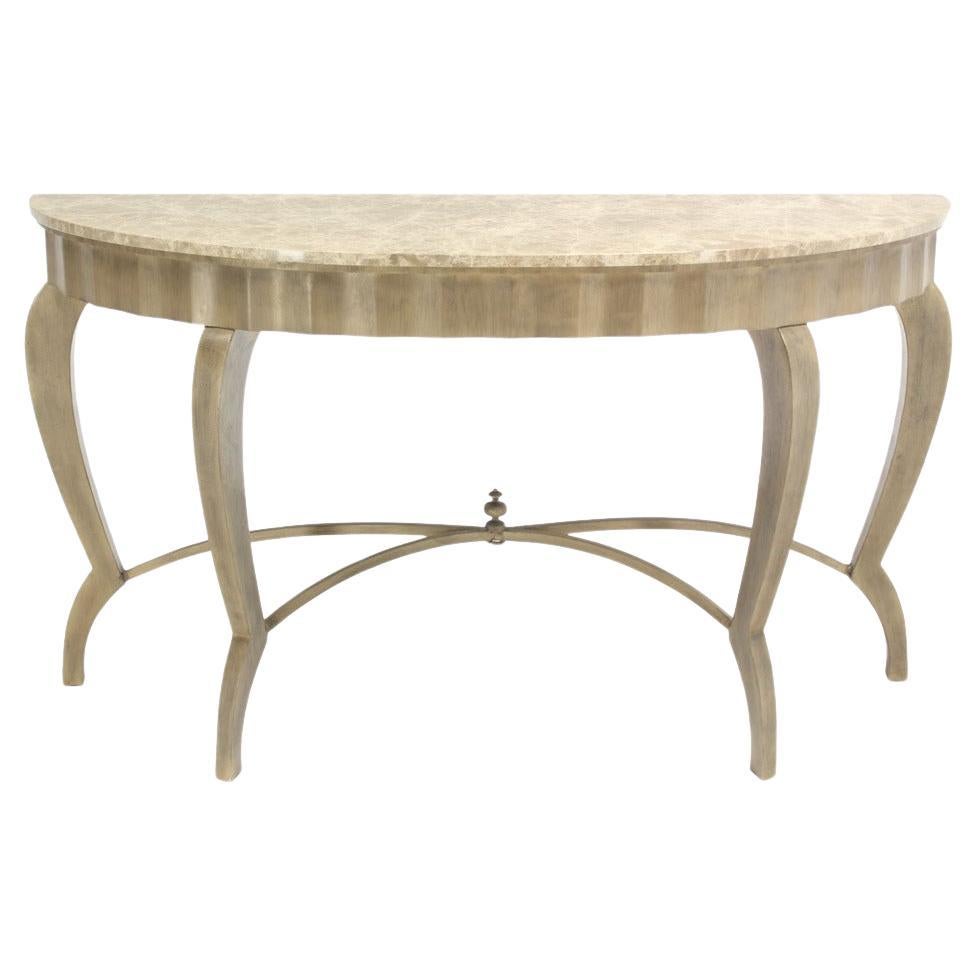 EstablishedLines Large Art Deco Silver Leaf Metal Forged Marble-Top Demilune Console Table MINT!
