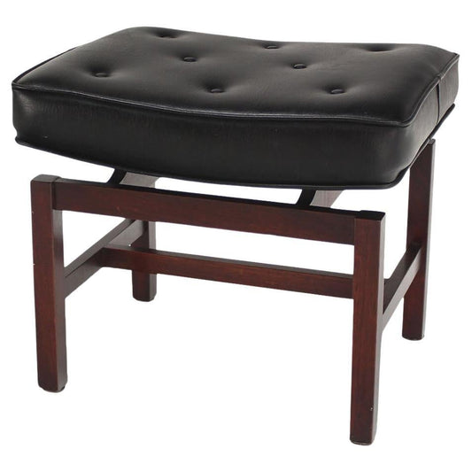 EstablishedLines Mid-Century Modern Black Vinyl Upholstered Oiled Walnut Bench by Risom