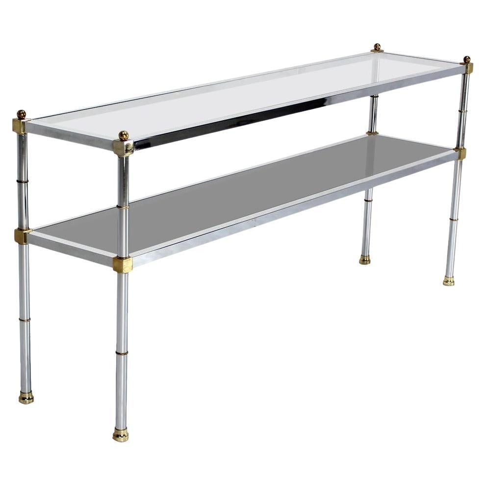 EstablishedLines Chrome Brass and Glass Two Tier Console or Sofa Table Mid Century Modern MINT!