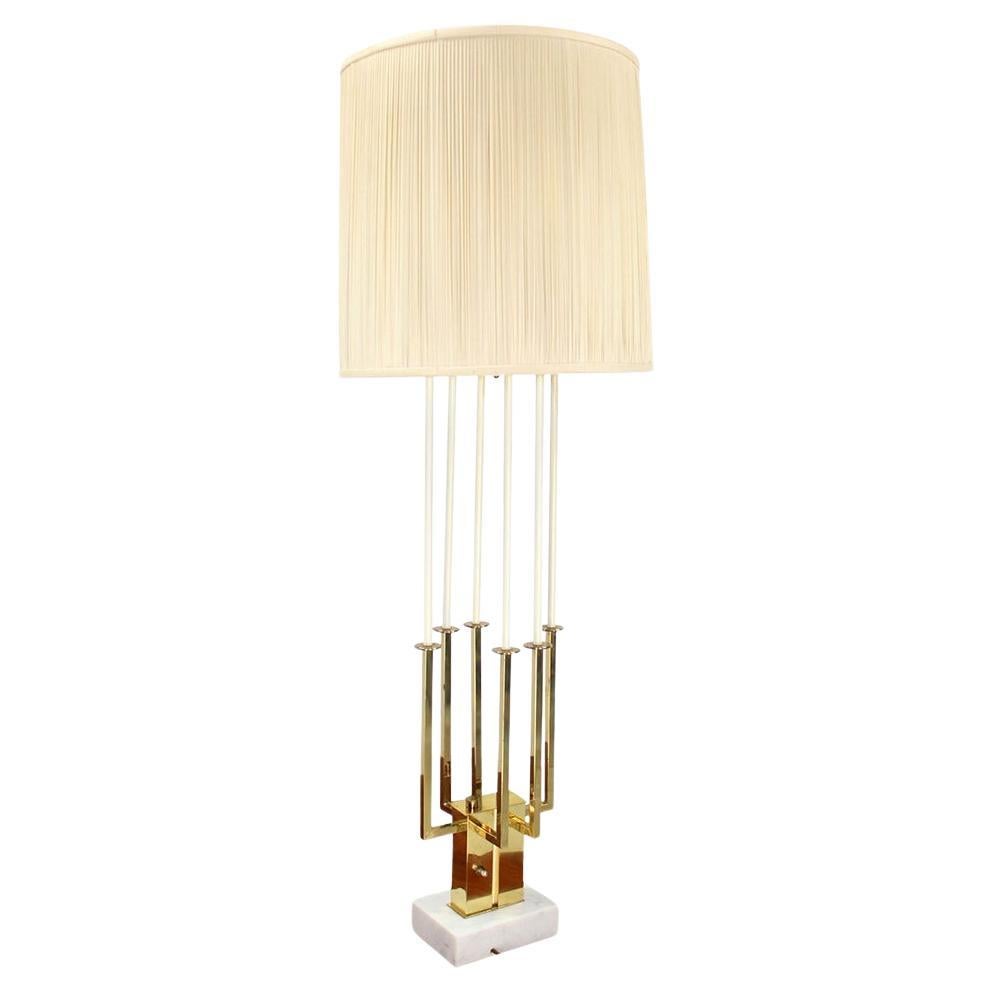 EstablishedLines Mid Century Modern Tall Brass Marble Base Table Lamp MINT!