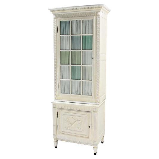 EstablishedLines Two Part Step Back Painted White Faux Finish Cupboard Green Blue Glass Vitrine