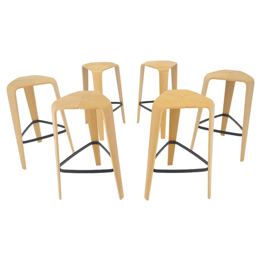 EstablishedLines Set of 6 Molded Bent Plywood Bar Stools by Davis MINT!