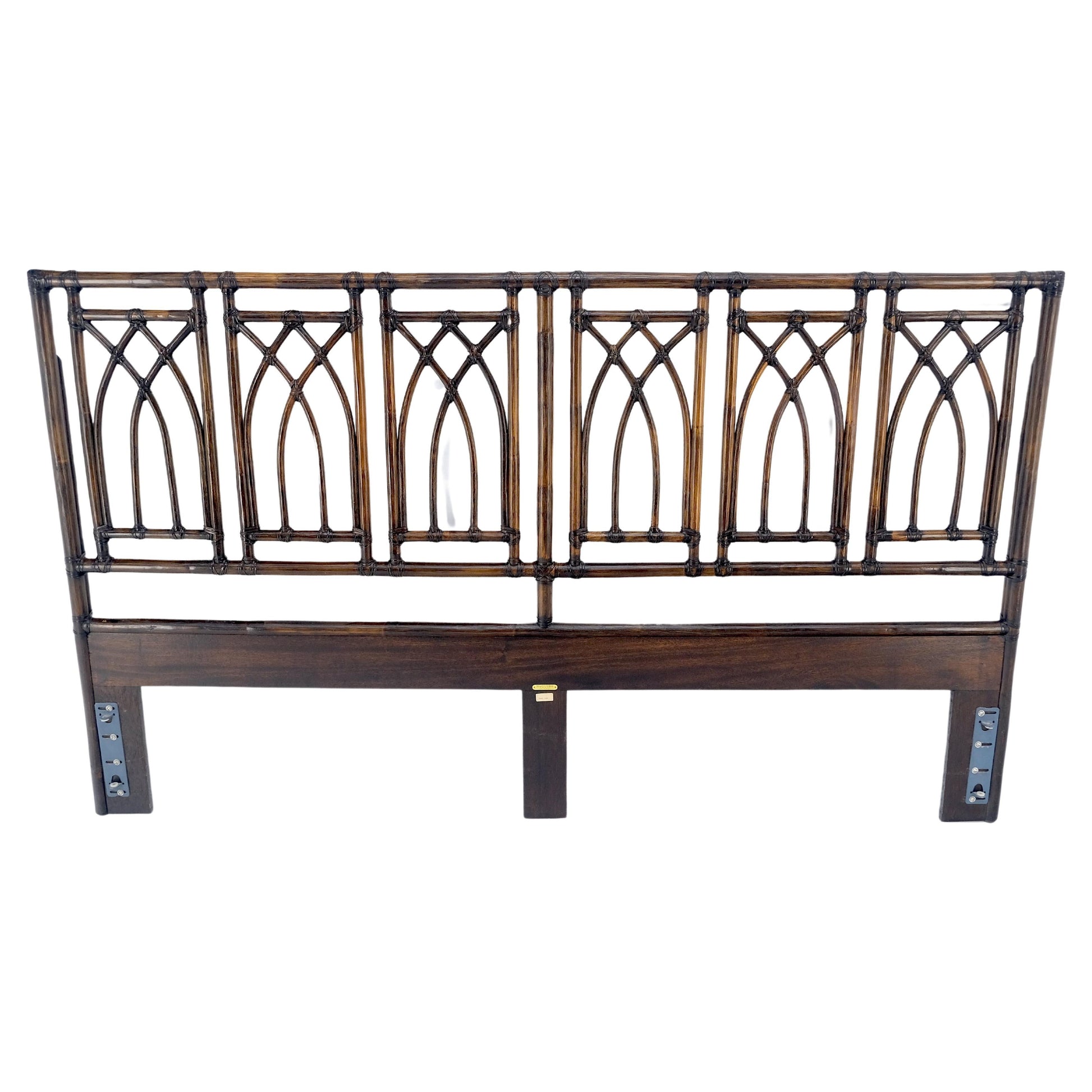EstablishedLines McGuire Dark Bamboo & Ebonized Mahogany Leather King Size Headboard Bed MINT!