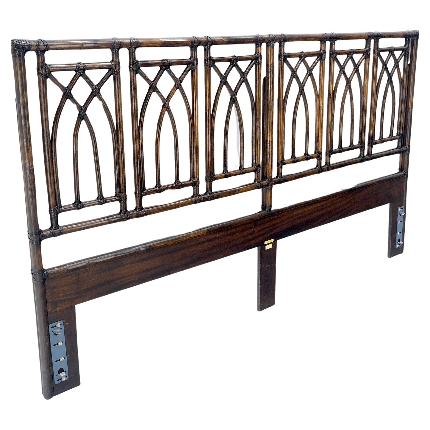 EstablishedLines McGuire Dark Bamboo & Ebonized Mahogany Leather King Size Headboard Bed MINT!