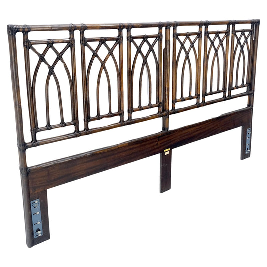 EstablishedLines McGuire Dark Bamboo & Ebonized Mahogany Leather King Size Headboard Bed MINT!
