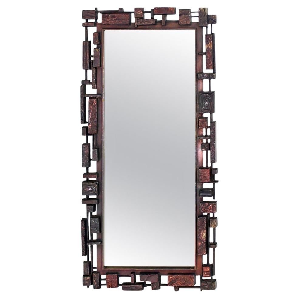 Rectangle Mid Century Modern Cityscape Brutalist Style Frame Wall Mirror MINT!