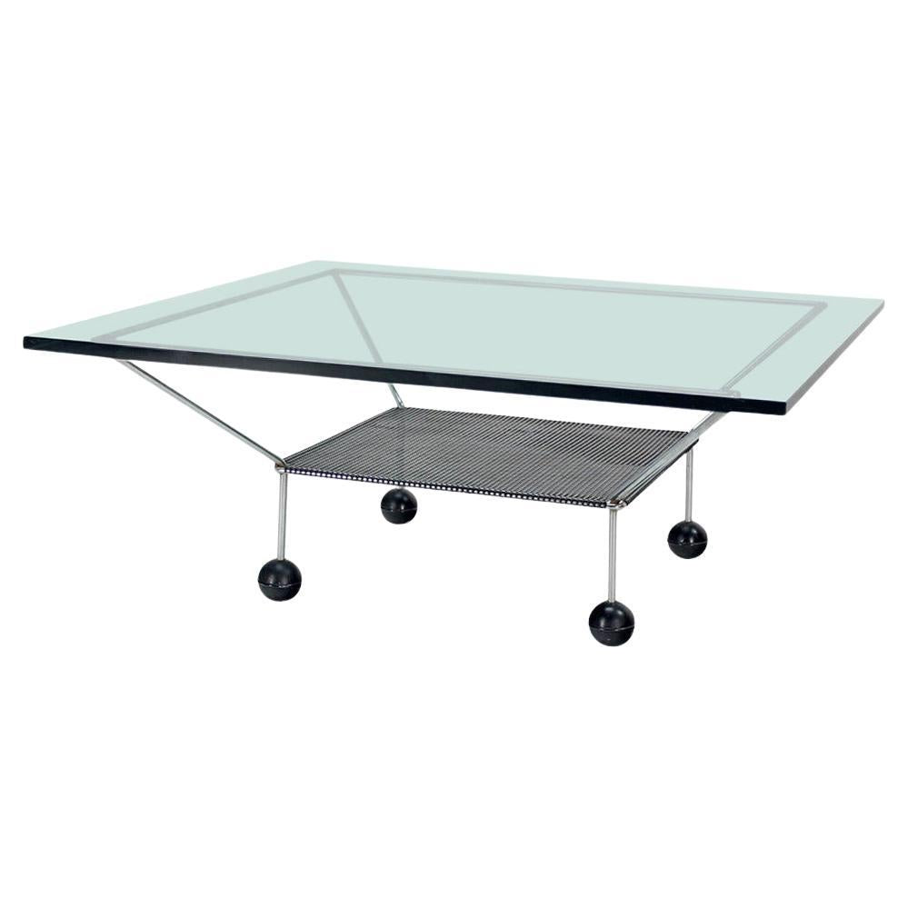 EstablishedLines Mid Century Modern Square Glass Top Coffee Table Atomic Round Ball Shape Legs