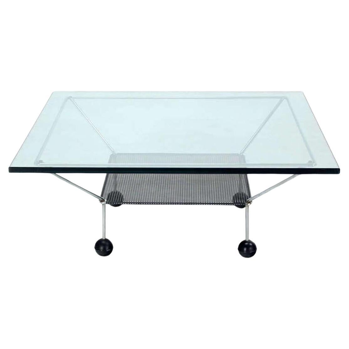 EstablishedLines Mid Century Modern Square Glass Top Coffee Table Atomic Round Ball Shape Legs