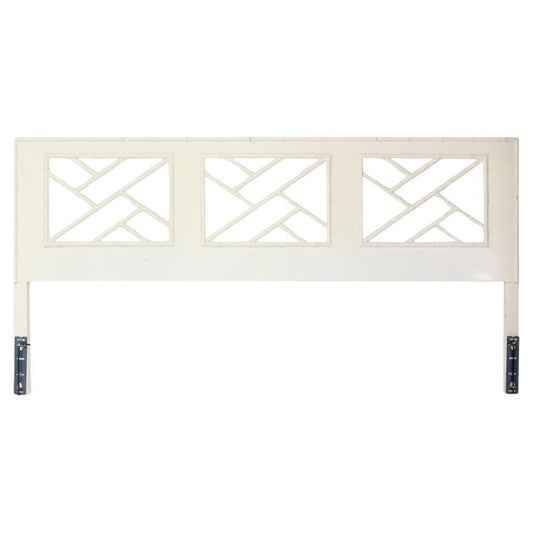 EstablishedLines Faux Bamboo Mid Century Modern White Lacquer King Size Headboard Mirrored Back