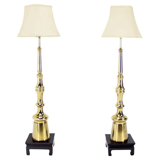 EstablishedLines Pair Large 5'Tall Mid-Century Modern Metal Finial-Shape Floor Lamps Stands Mint!