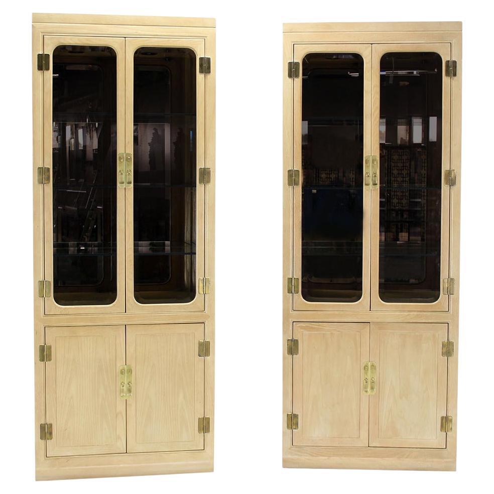EstablishedLines Pair John Stuart White Wash Beveled Glass MidCentury Modern Tall Display Cabinet