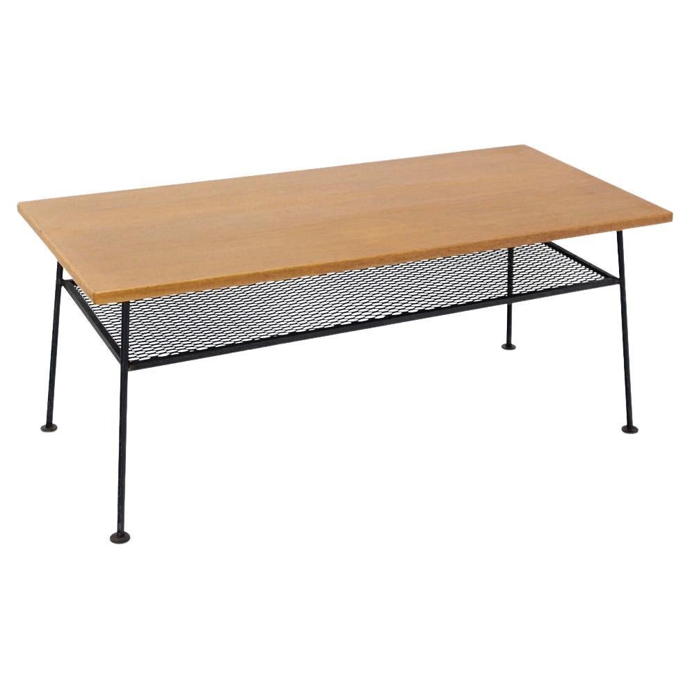EstablishedLines Mid-Century Modern Rectangle Coffee Table by Freda Diamond Mesh Shelf Wire Legs