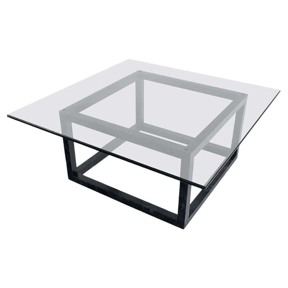 EstablishedLines Large 44" Square Mid Century Faux Finish Cube Shape Base 3/4" Glass Top Table