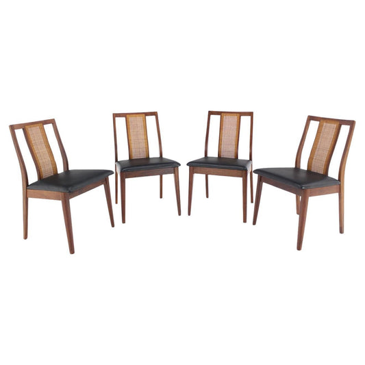 EstablishedLines Set 4 Danish Mid-Century Modern Oiled Walnut Cane Back Side Dining Chairs MINT!