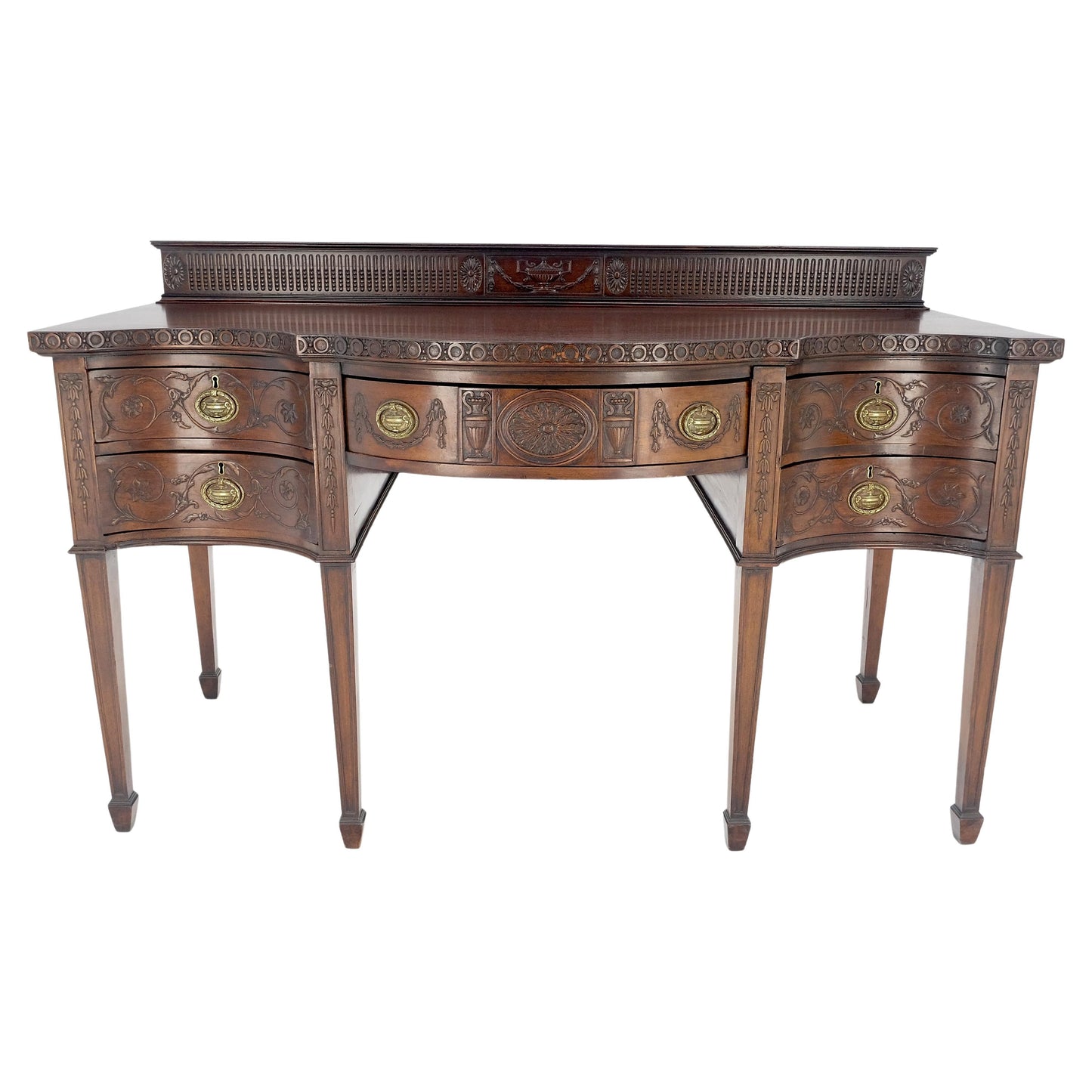 EstablishedLines Fine Bench Made Carved Mahogany Serpentine Front Dovetail Drawers Vanity Desk