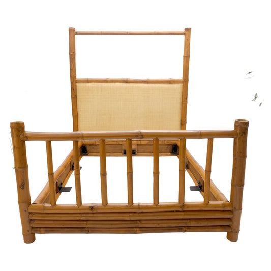 EstablishedLines Thick Bamboo Cane Upholstery King Size Poster Headboard Bed Footboard Rails MINT