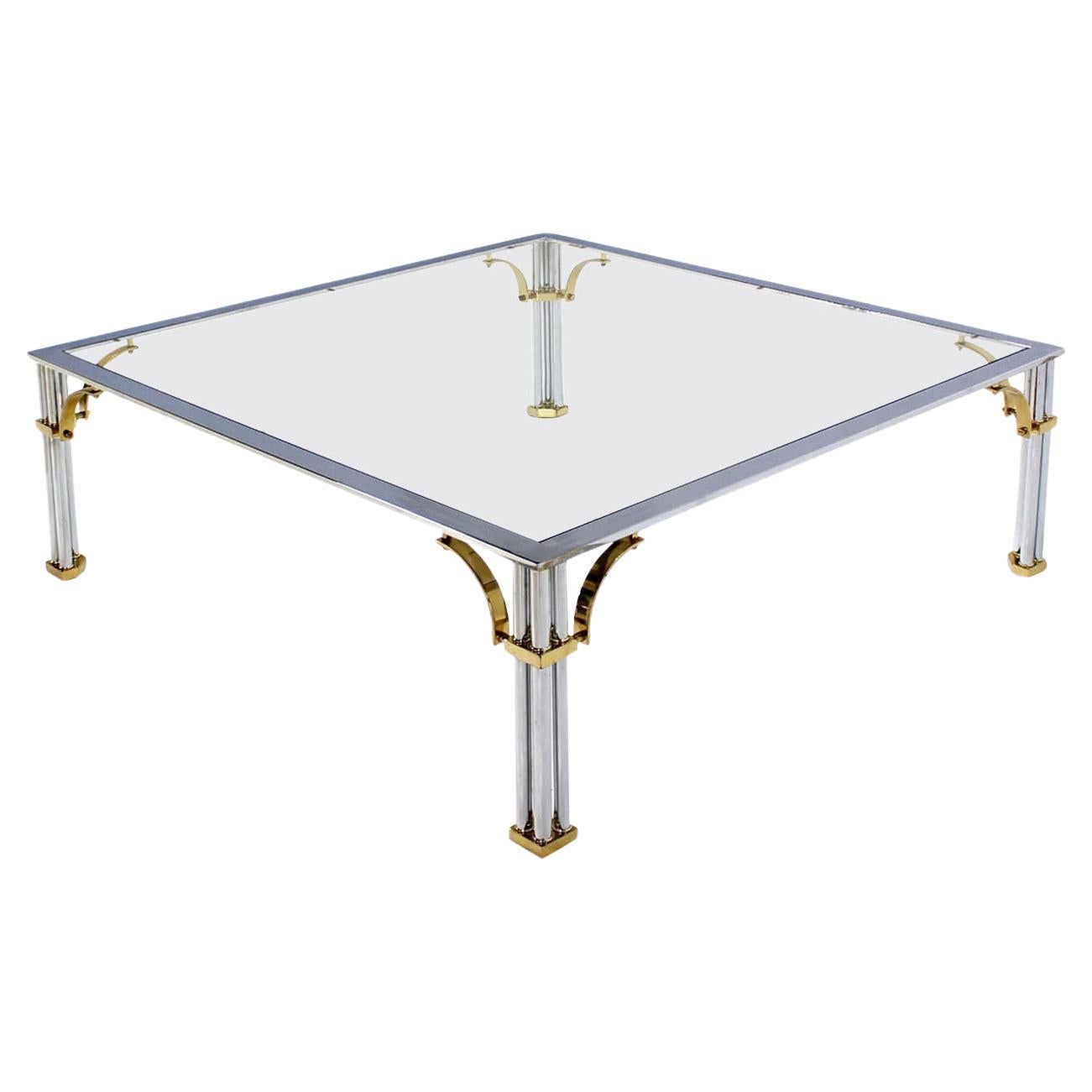 EstablishedLines Large Square Italian Mid Century Modern Brass Chrome Glass Top Coffee Table MINT