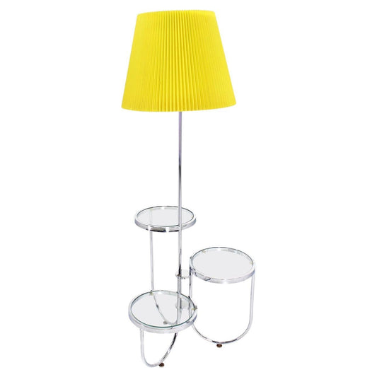 EstablishedLines Mid Century Modern Chrome Base Floor Lamp w/ Three Circular Built Stand Tables