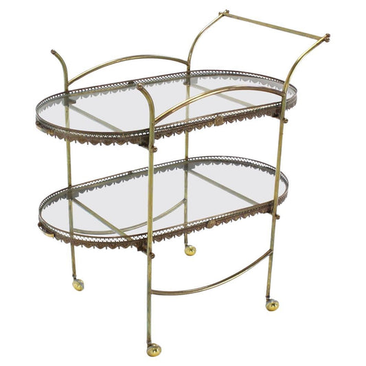 EstablishedLines Two Tier Brass & Glass Serving Cart Table with Removable Serving Trays