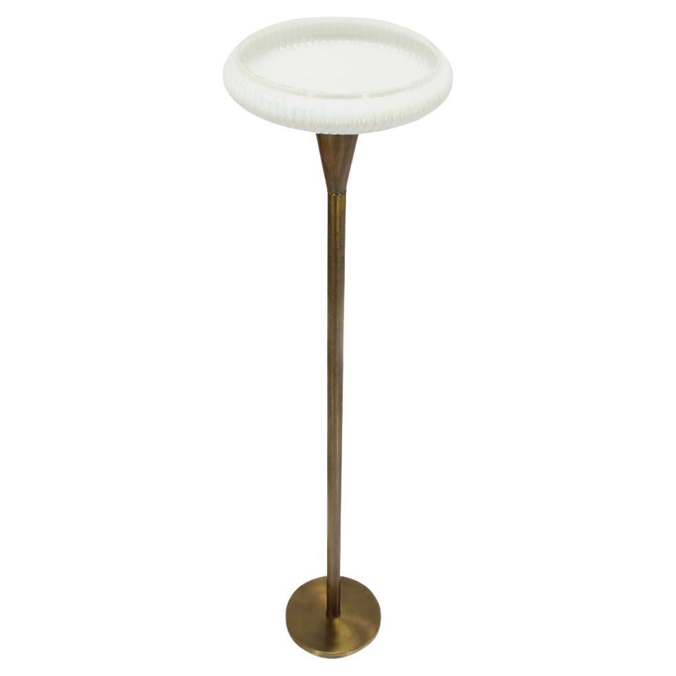 EstablishedLines Brass Base with Iridescent Shell Scallop Edge Shade Floor Lamp Torchere MINT!